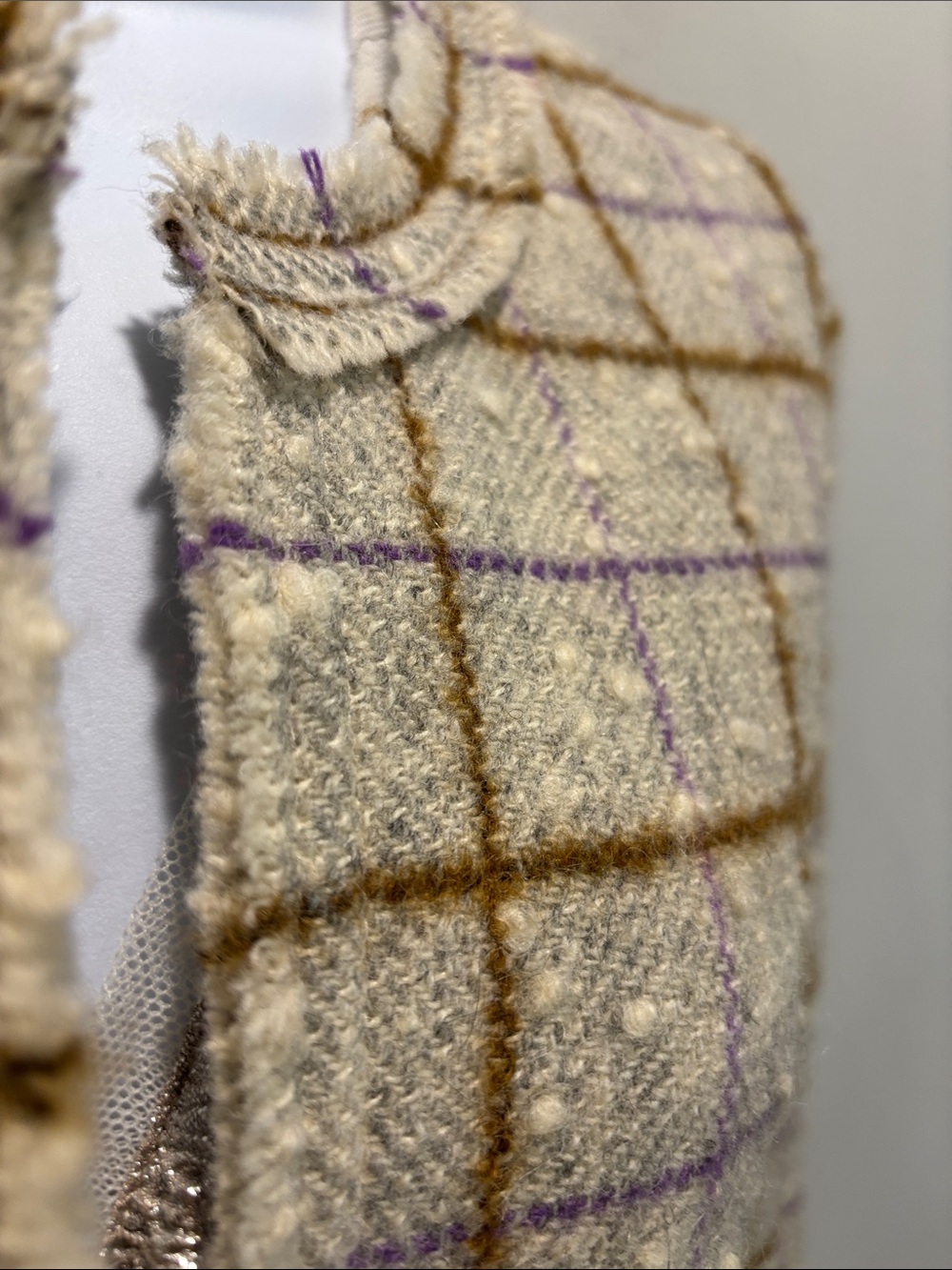 Isabel Marant Etoile Cream Wool Tweed Plaid Blazer Fringe Trim Size 36 - Picture 6 of 16
